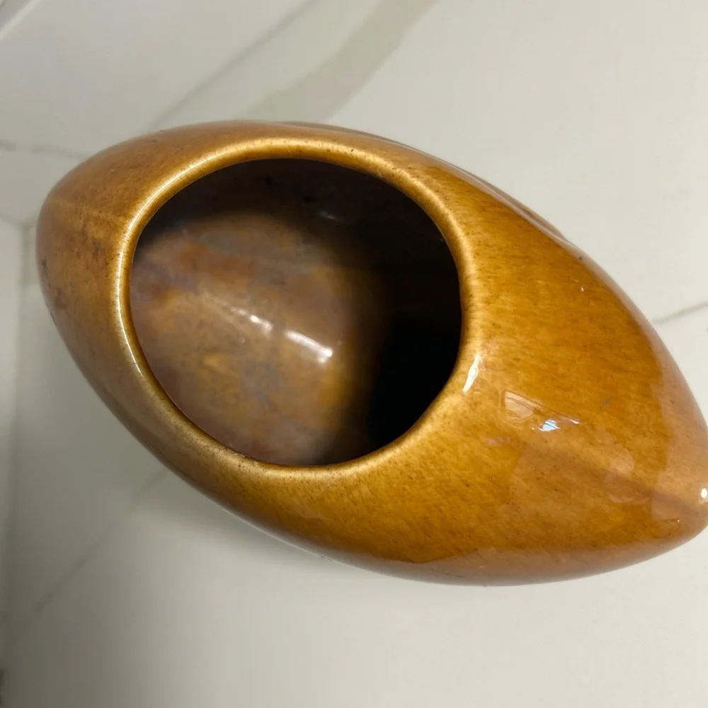 Brown Ceramic Football-Shaped Vase